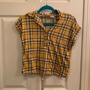 Yellow plaid Crop top with front tie